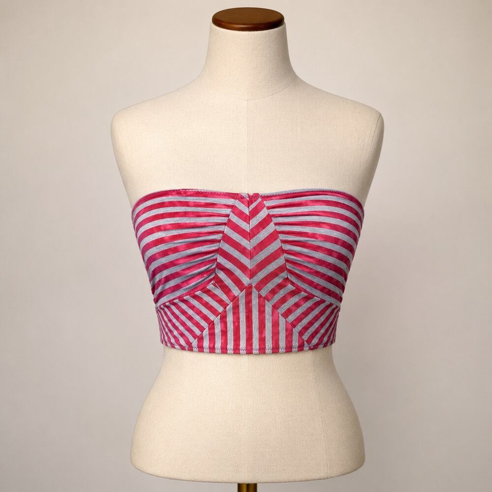 NWT Free People XS Strapless Stripe Crop Top Pink Gray Boho Bandeau